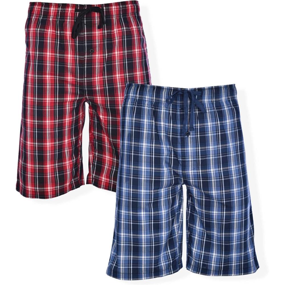 imageHanes Mens 2Pack Woven Pajama Shorts Lightweight Breathable Lounge Fit for Summer Pantalones Cortos para Hombre 2PackRedNavy