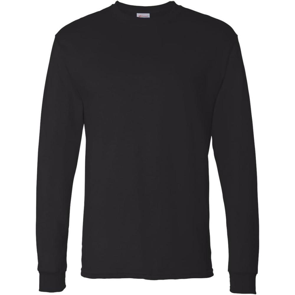 imageHanes Mens Essentials LongSleeve TShirt Crewneck Cotton TShirts for Men 2PackBlack 2 Pack