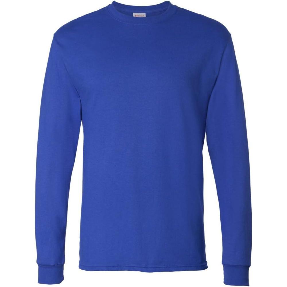 imageHanes Mens Essentials LongSleeve TShirt Crewneck Cotton TShirts for Men 2PackDeep Royal