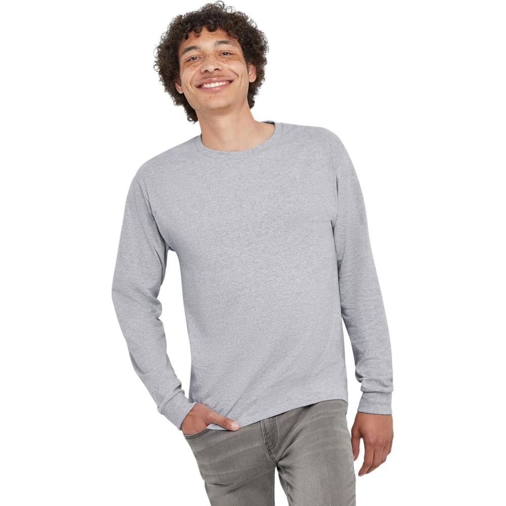 imageHanes Mens Essentials LongSleeve TShirt Crewneck Cotton TShirts for Men 2PackLight Steel 4 Pack