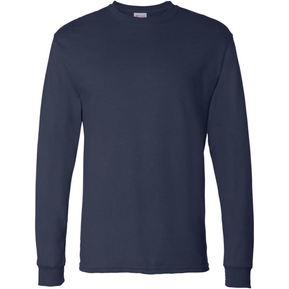 imageHanes Mens Essentials LongSleeve TShirt Crewneck Cotton TShirts for Men 2PackNavy 2 Pack