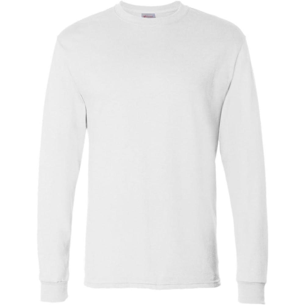 imageHanes Mens Essentials LongSleeve TShirt Crewneck Cotton TShirts for Men 2PackWhite 2 Pack