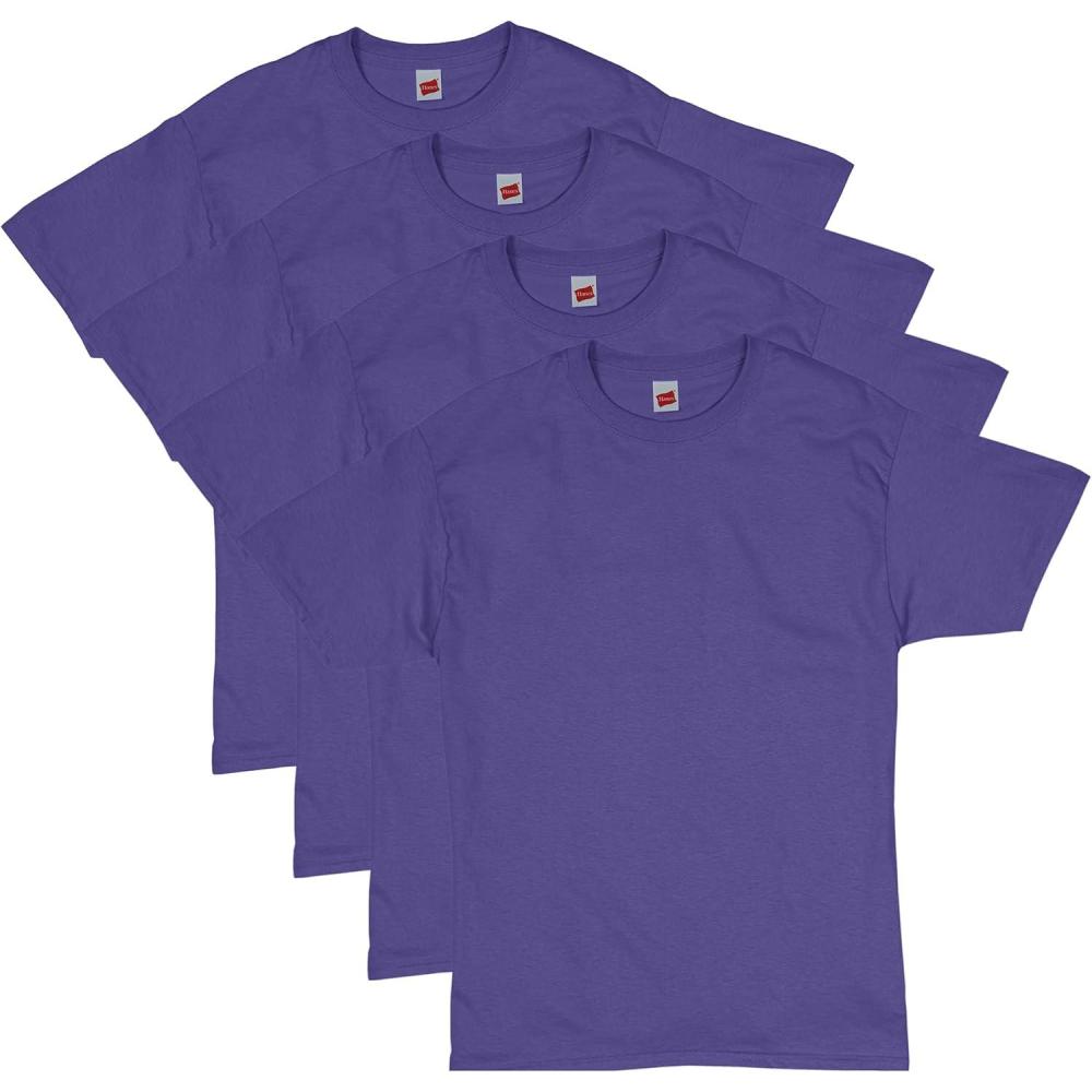 imageHanes Mens Essentials Tshirt 4 and 6 Packs ComfortSoft Tee Cotton Shirt for MenPurple 4 Pack