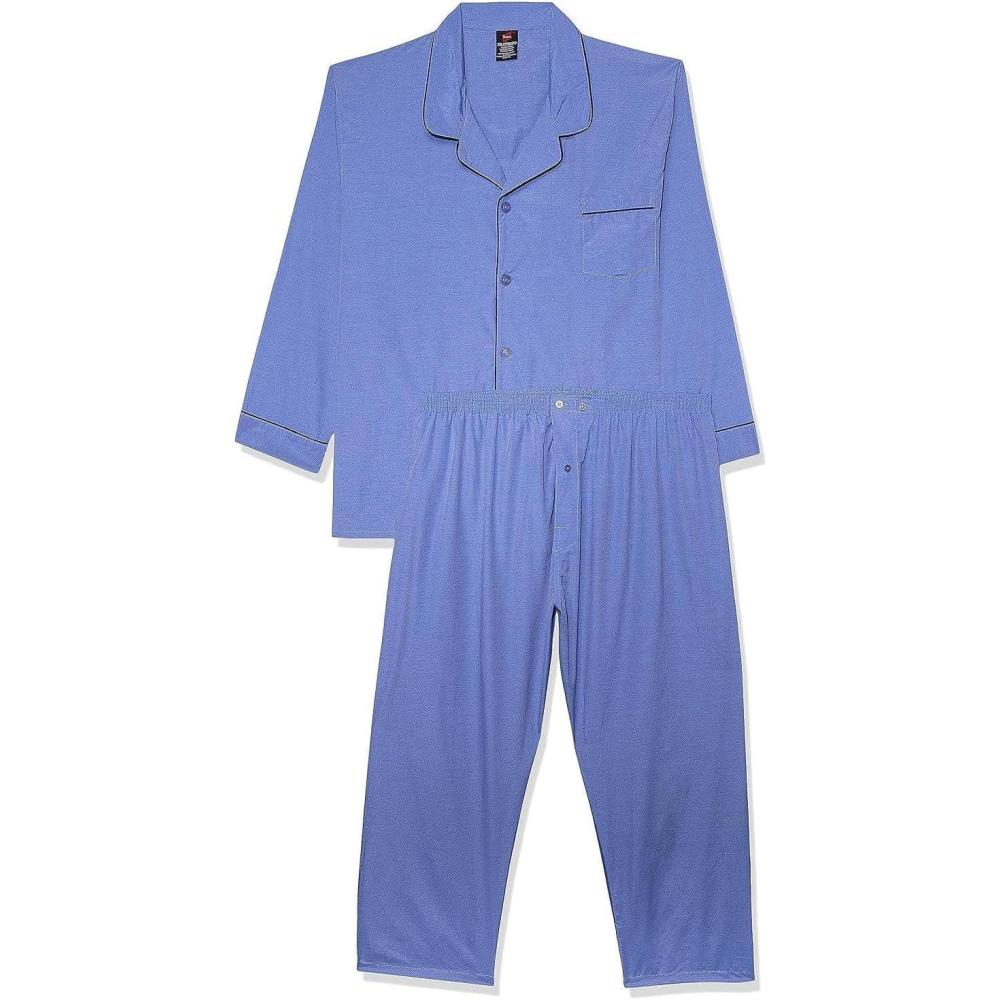 imageHanes Mens Long Sleeve Plain Weave Pajama SetBlue