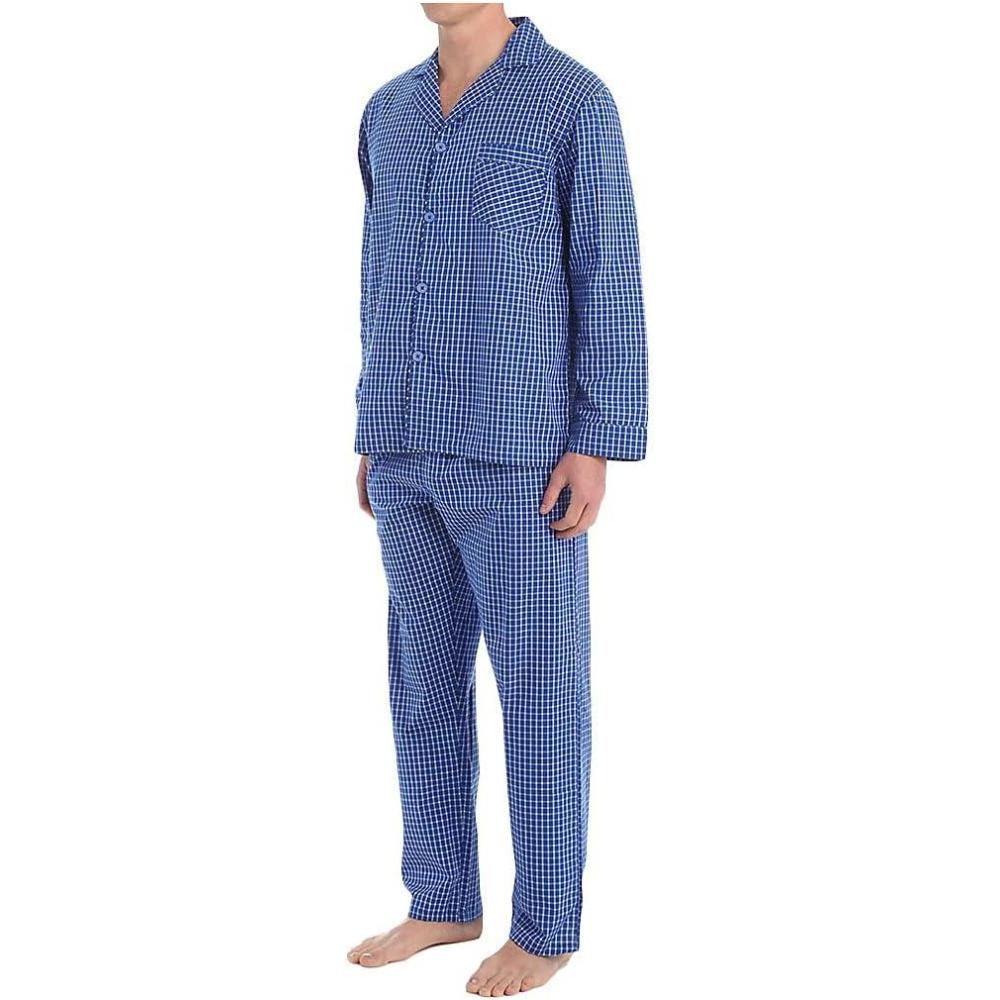 imageHanes Mens Long Sleeve Plain Weave Pajama SetBlue Check