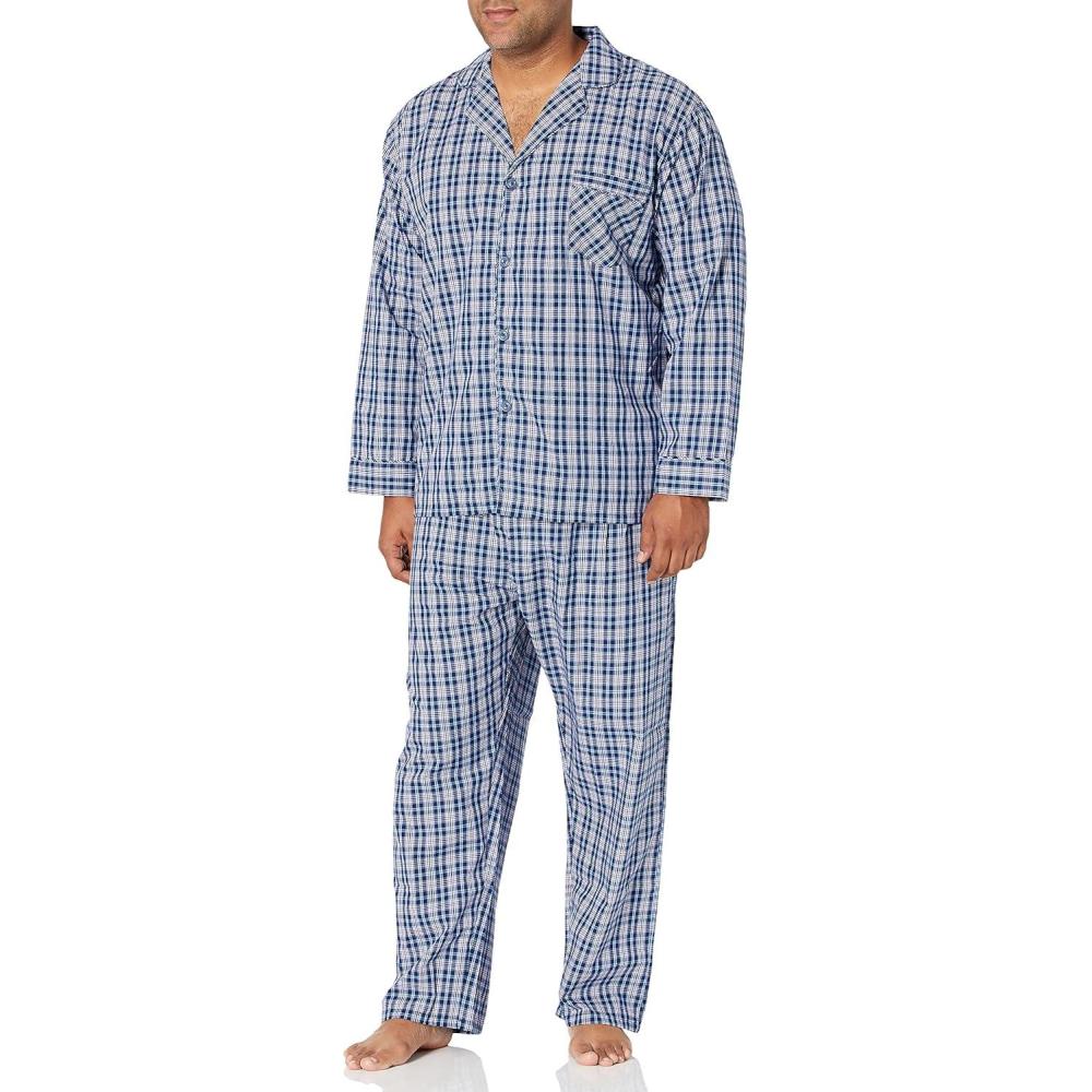 imageHanes Mens Long Sleeve Plain Weave Pajama SetBlue Plaid