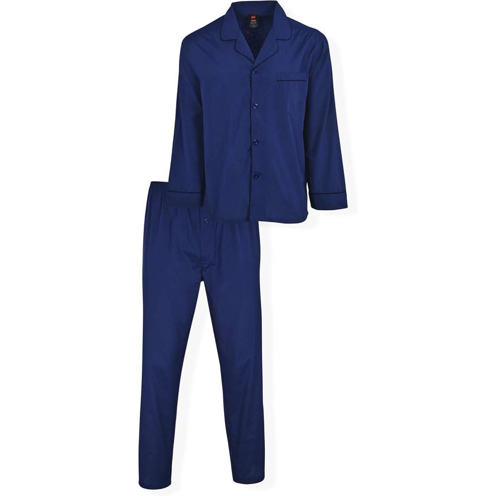 imageHanes Mens Long Sleeve Plain Weave Pajama SetNavy Heather