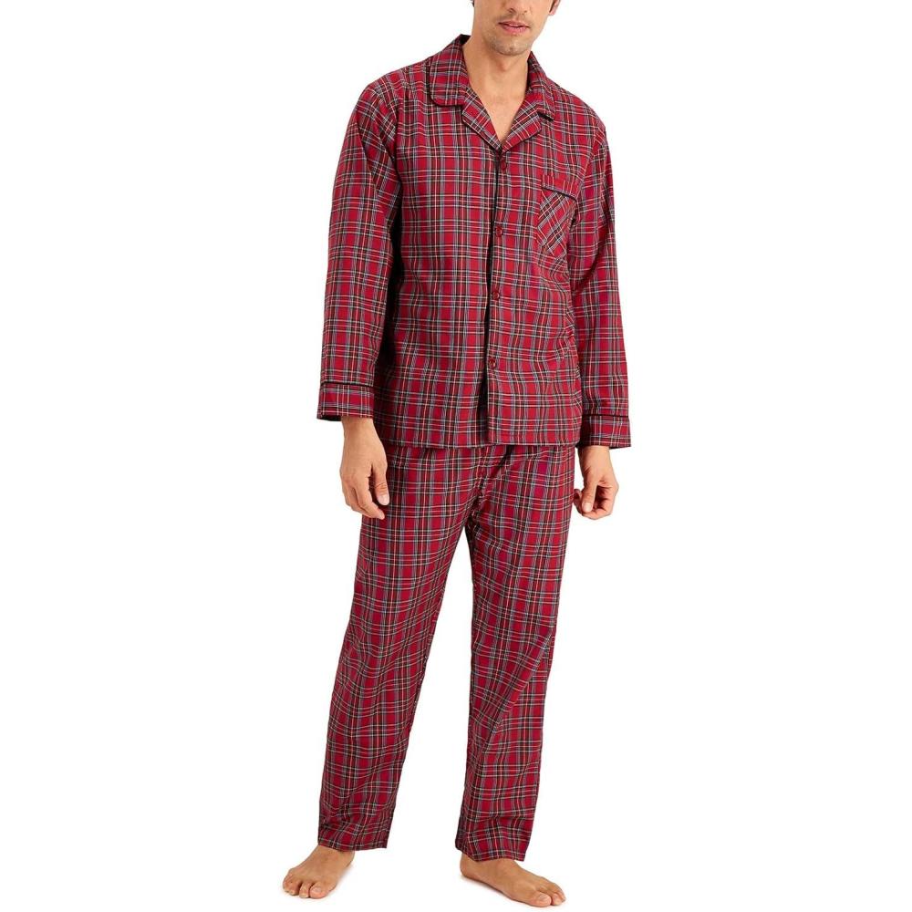 imageHanes Mens Long Sleeve Plain Weave Pajama SetRed Plaid