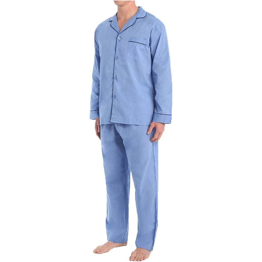 imageHanes Mens Long Sleeve Plain Weave Pajama SetSolid Blue
