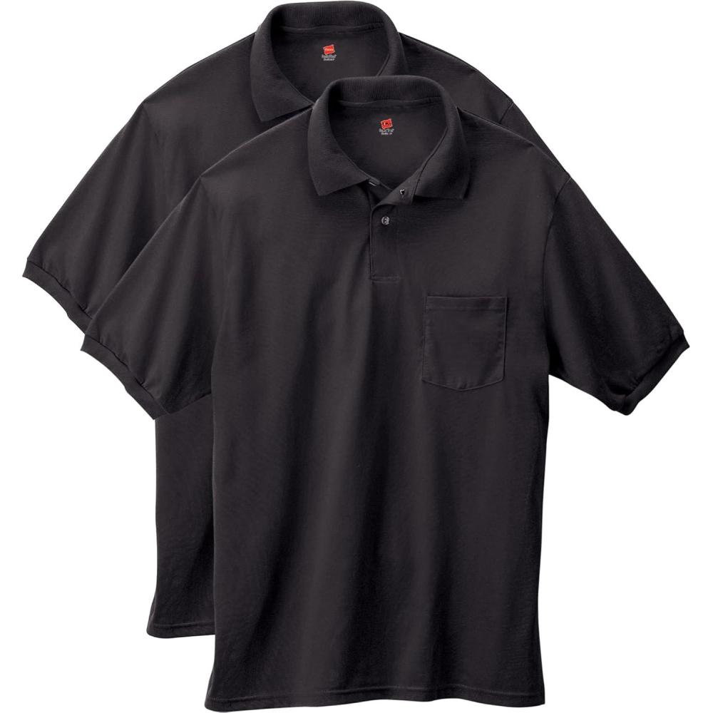 imageHanes Mens Short Sleeve Jersey Pocket Polo Pack of 2