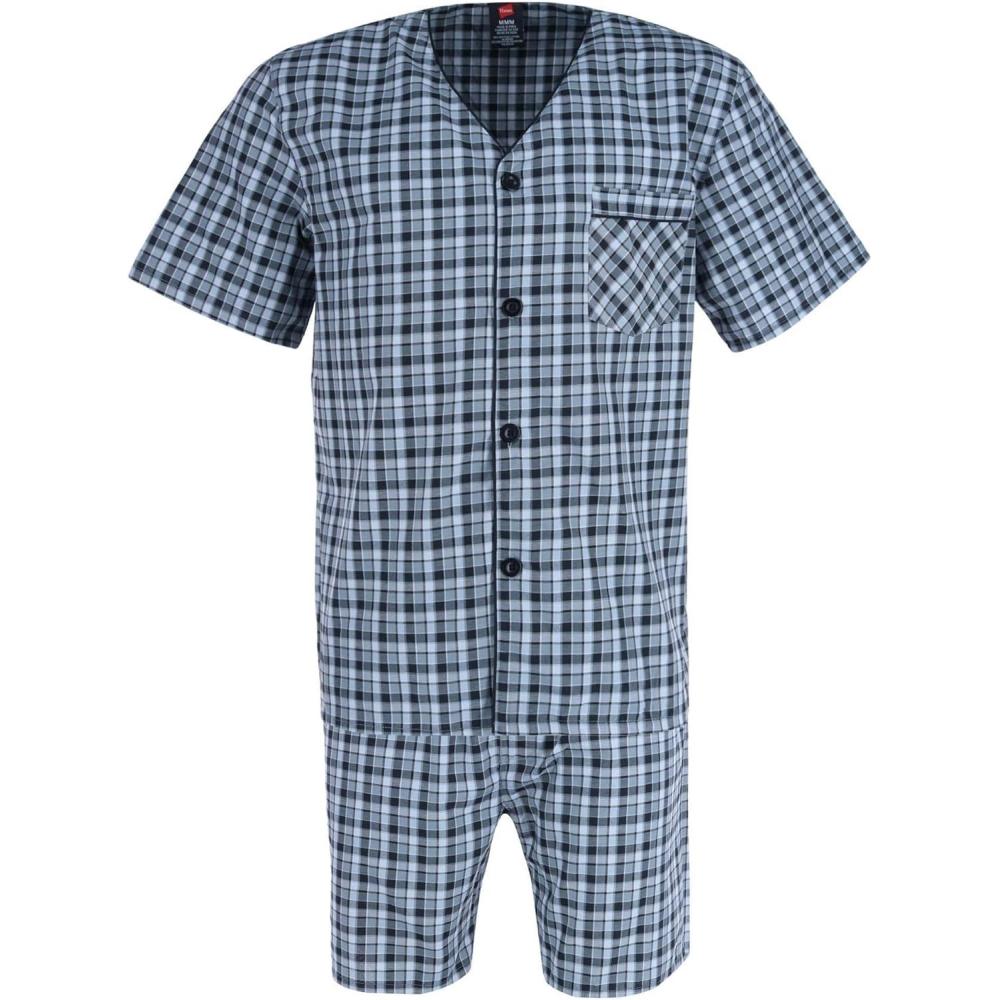 imageHanes Mens Short Sleeve Nightwear Pajama Short PJ Set Pijama de Dos Piezas para HombreBlackgrey