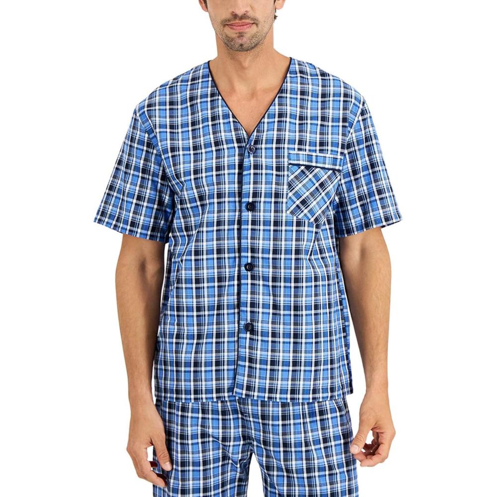 imageHanes Mens Short Sleeve Nightwear Pajama Short PJ Set Pijama de Dos Piezas para HombreBlue Plaid