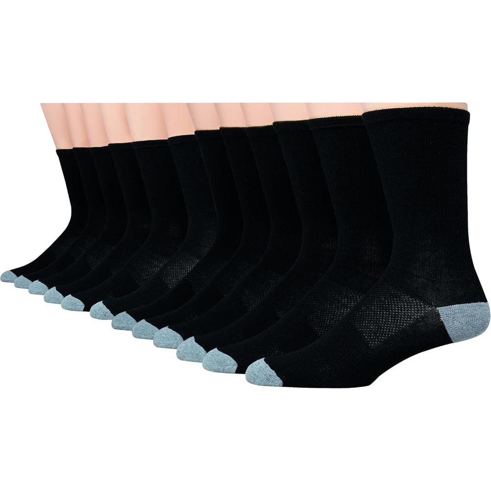 imageHanes Mens XTemp Lightweight Socks Crew and Ankle 12PackCrew Black