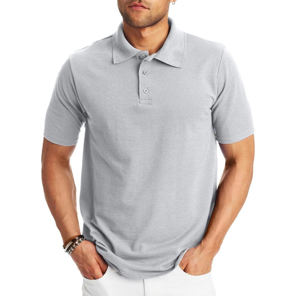 imageHanes Mens XTemp Short Sleeve Polo Shirt Midweight Mens ShirtLight Steel