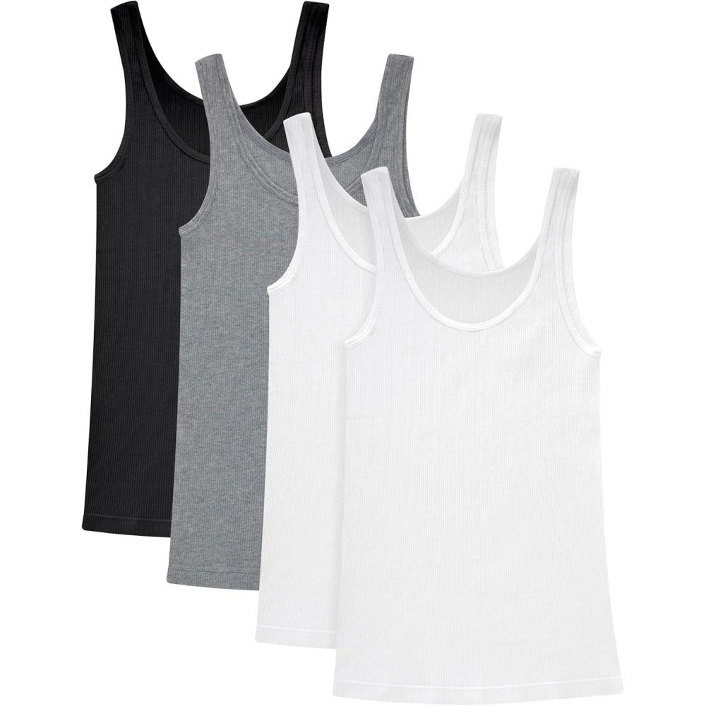 imageHanes Originals Pack Soft Cotton Rib Tank Tops for Women 4PackWhiteWhiteBlackConcrete
