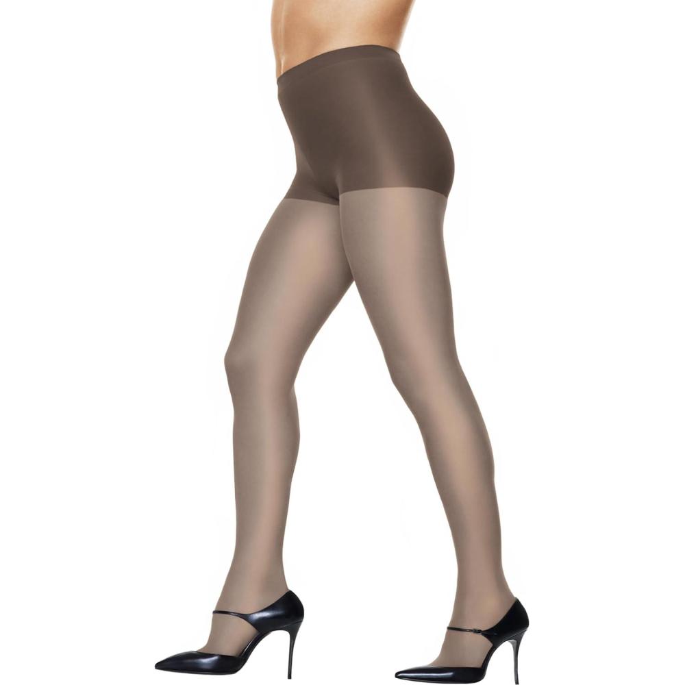 imageHanes Plus Womens Silky Sheer Tights with XTemp Technology Control Top Enhanced ToeTown Taupe