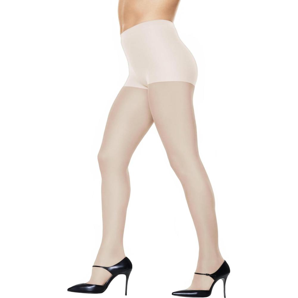imageHanes Plus Womens Silky Sheer Tights with XTemp Technology Control Top Enhanced ToeWhite