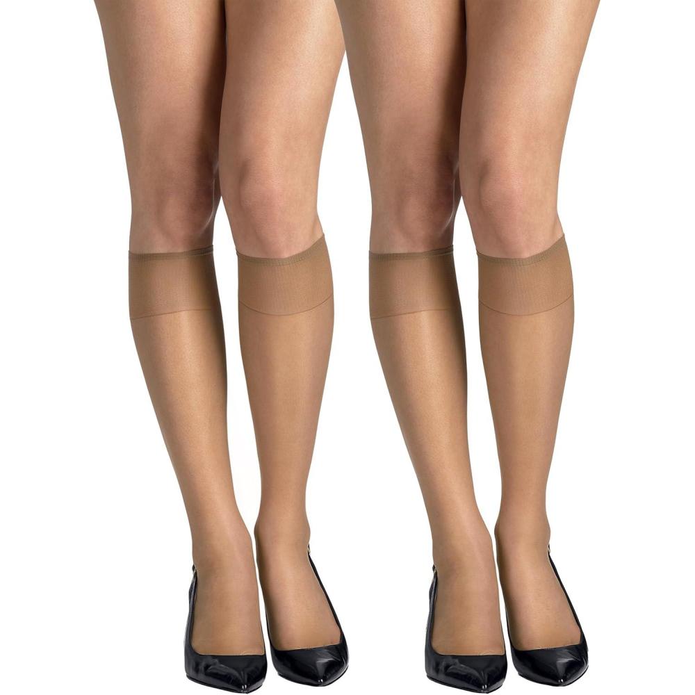 imageHanes Silk Reflections Womens Sheer Toe Silky Sheer KneeHigh StockingsLittle Color
