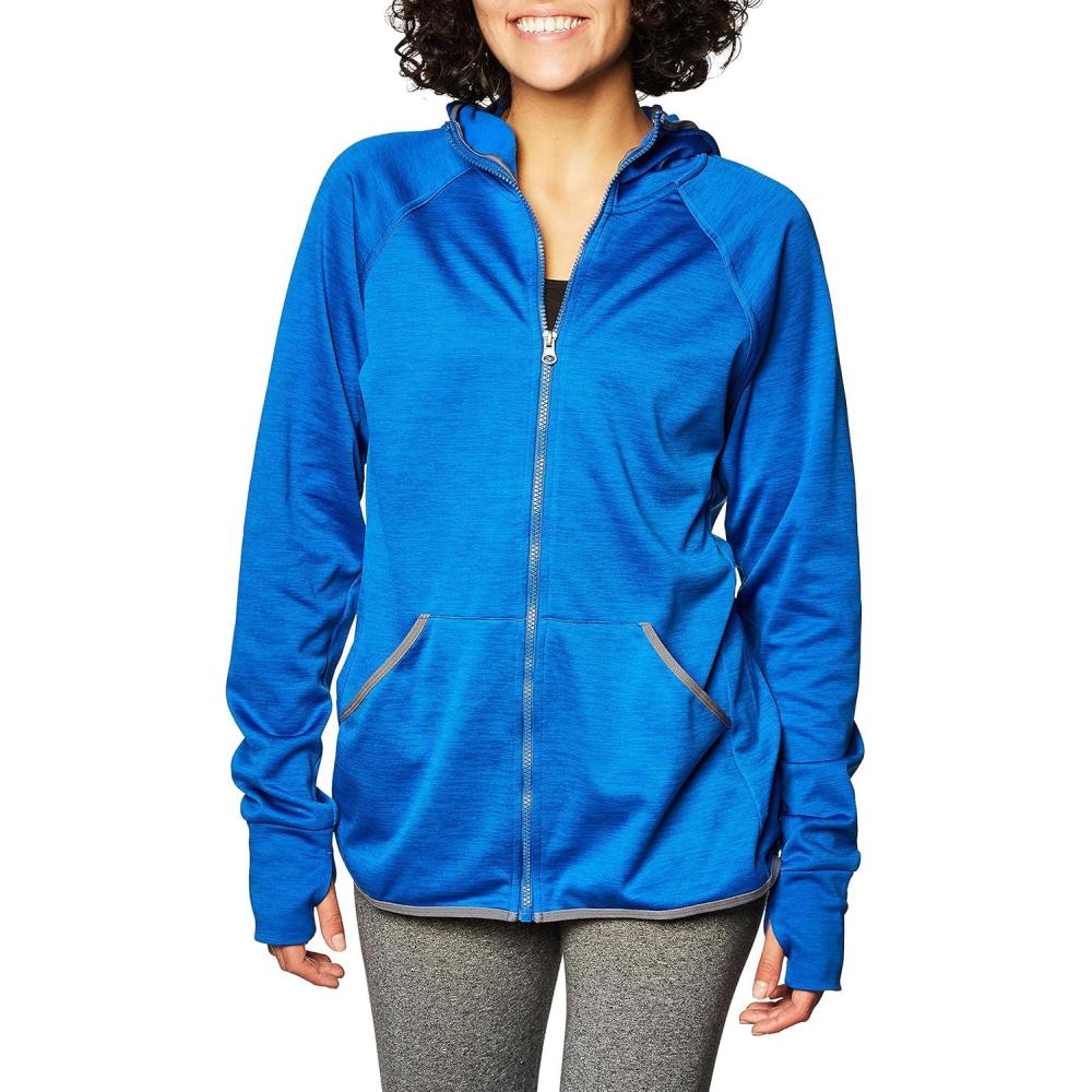 imageHanes Sport Womens Performance Fleece Full Zip HoodieAwesome Blue HeatherDada Grey Binding