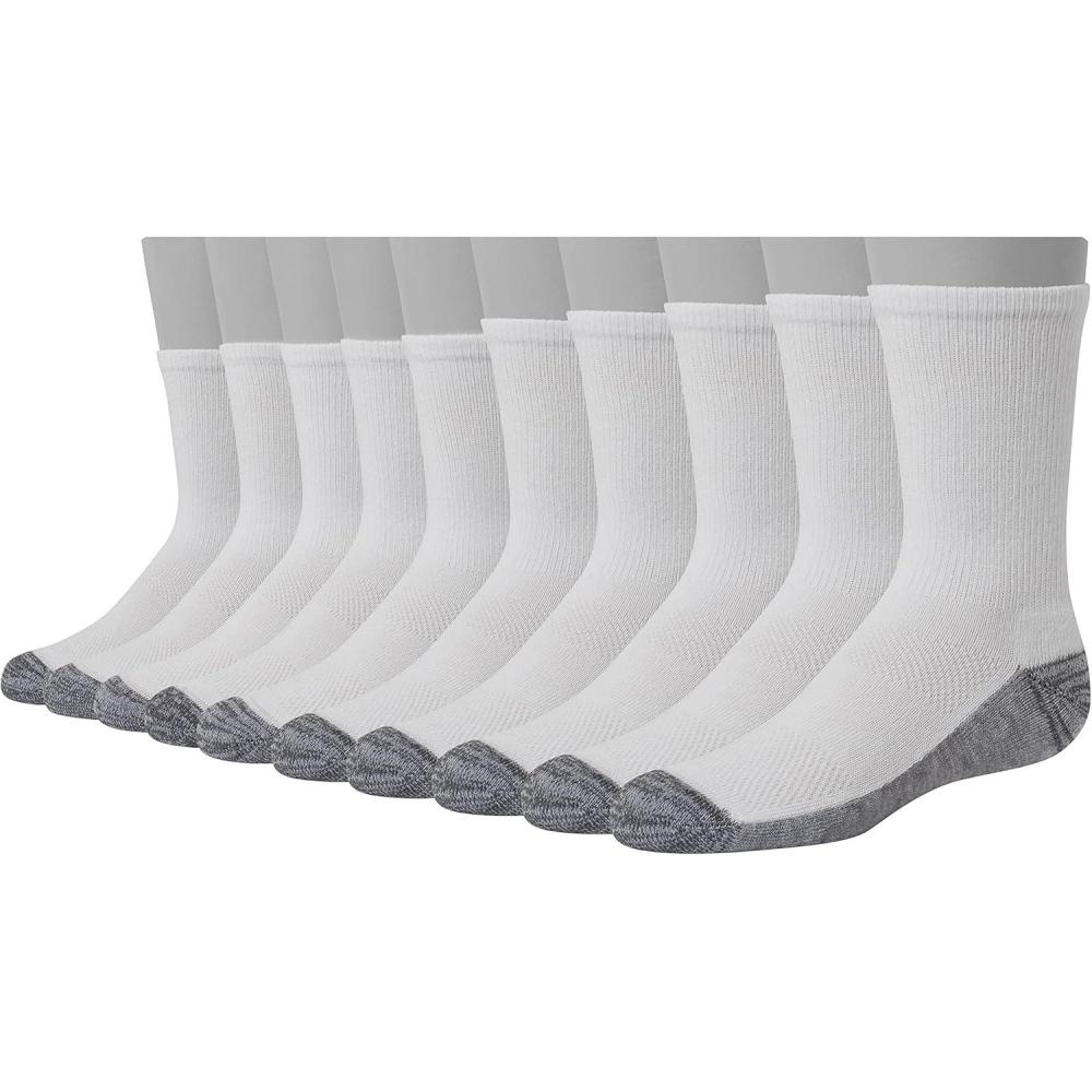 imageHanes Ultimate Boys Crew Performance Sport Socks 10Pair PacksWhiteGrey Bottom