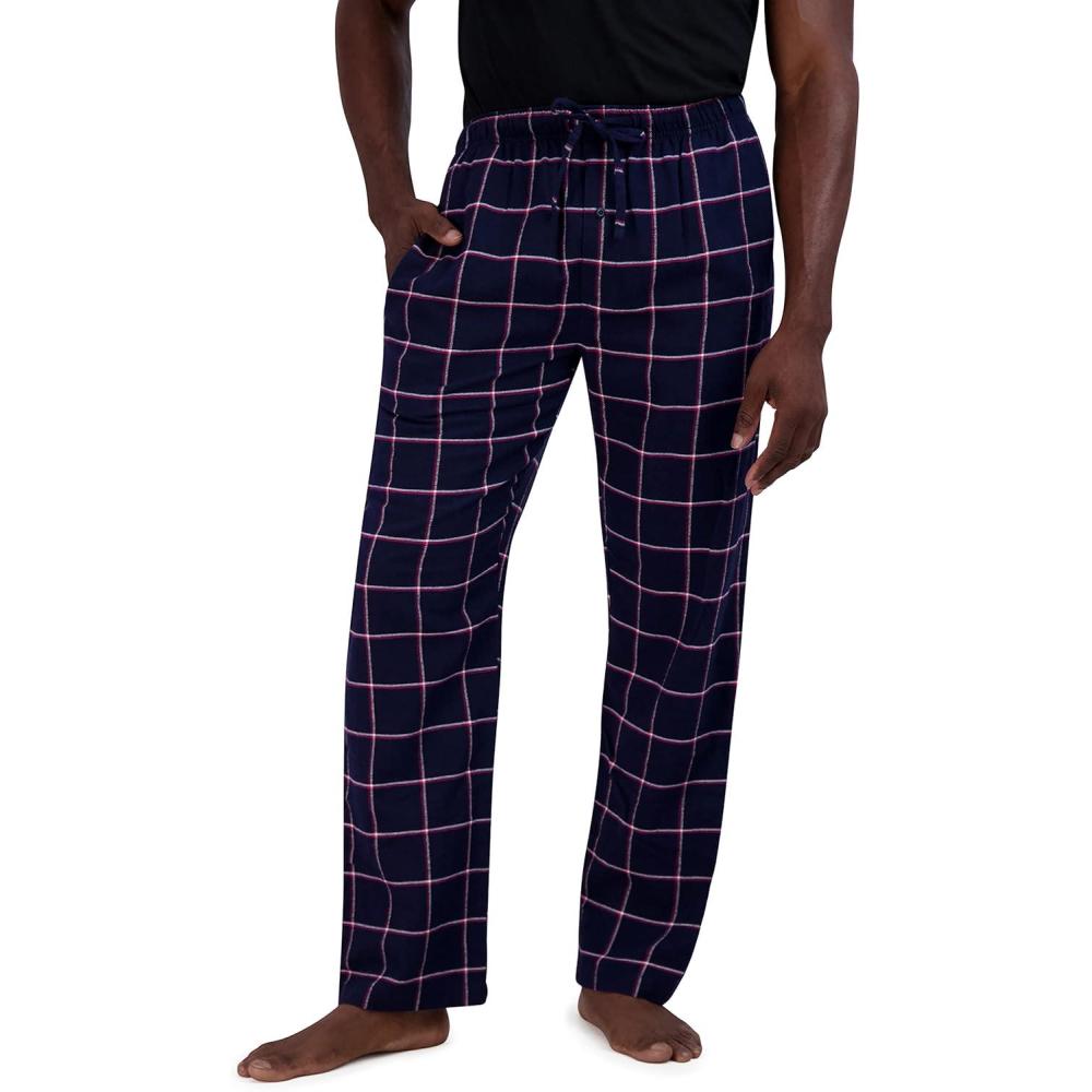 imageHanes Ultimate Mens Flannel Pajama Pants Plaid Cotton Loungewear Pj Bottoms with Pockets Extended SizesNavy