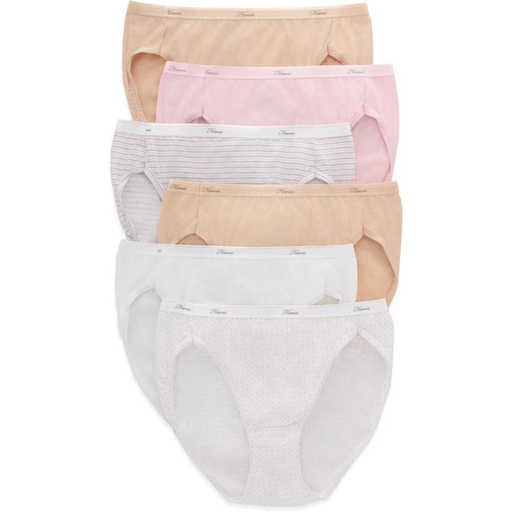 imageHanes Womens HighWaisted Brief Panties 6Pack MoistureWicking Cotton Brief Underwear Colors May VaryTaupeWhitePinkPrint Mix