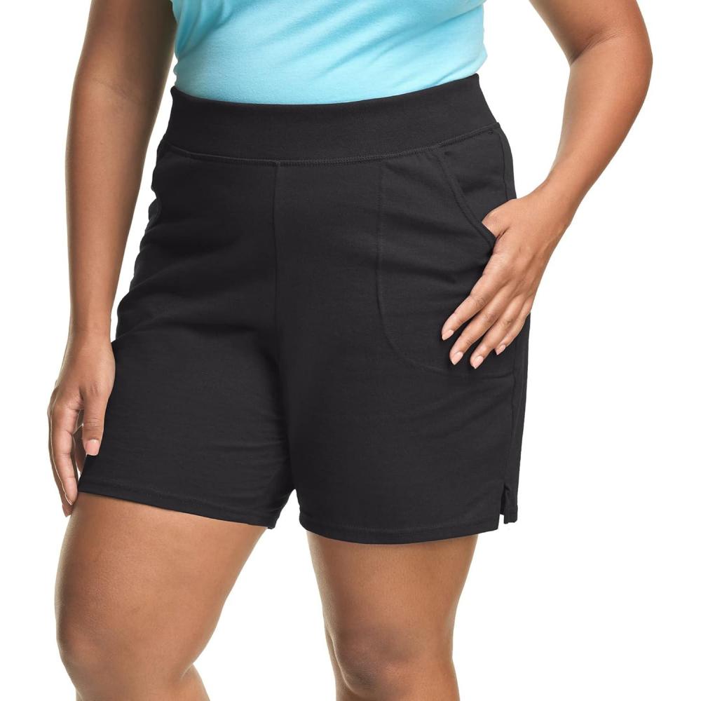 imageHanes Womens Just My Size Cotton Jersey Shorts Plus Size Pullon Gym Shorts 7 inches InseamBlack