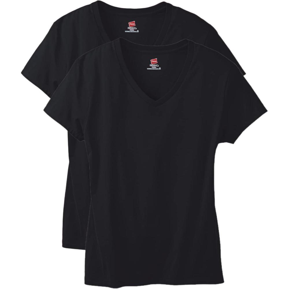 imageHanes Womens Nano Premium Cotton VNeck TShirt PackBlack 2 Pack