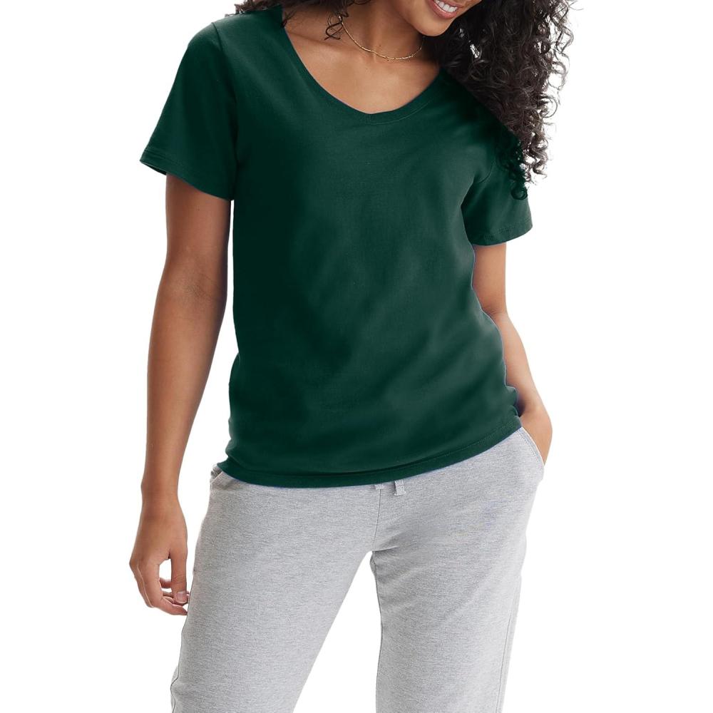 imageHanes Womens Nano Premium Cotton VNeck TShirt PackDeep Forest 1 Pack