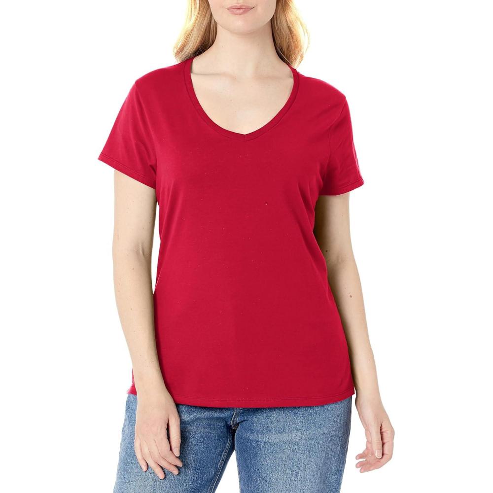 imageHanes Womens Nano Premium Cotton VNeck TShirt PackDeep Red 1 Pack