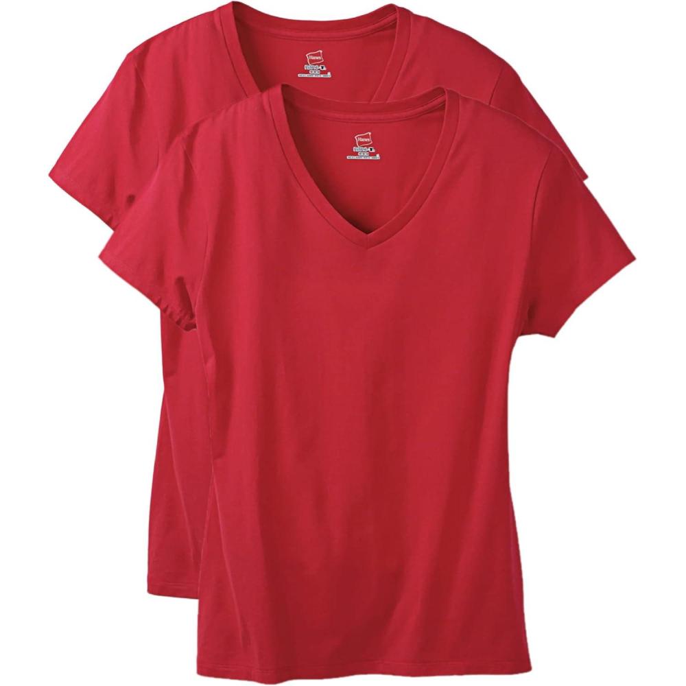 imageHanes Womens Nano Premium Cotton VNeck TShirt PackDeep Red 2 Pack