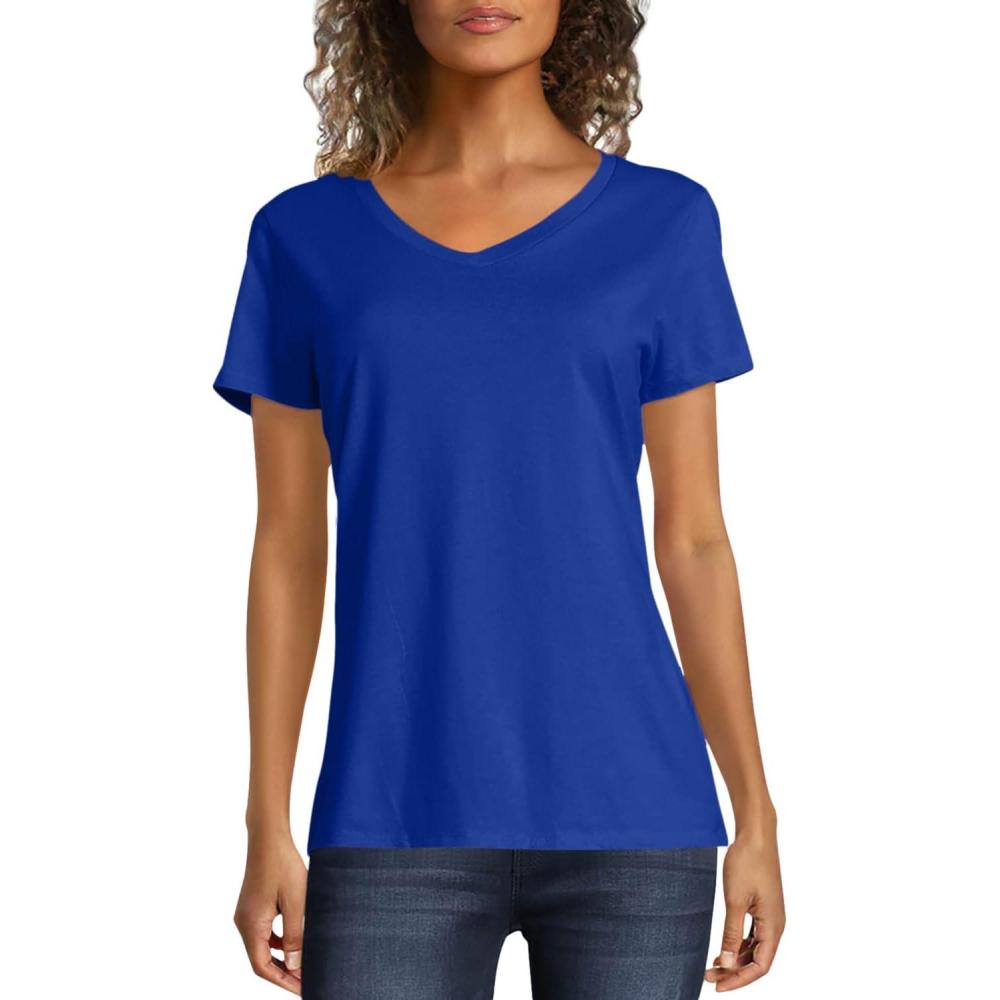 imageHanes Womens Nano Premium Cotton VNeck TShirt PackDeep Royal 1 Pack