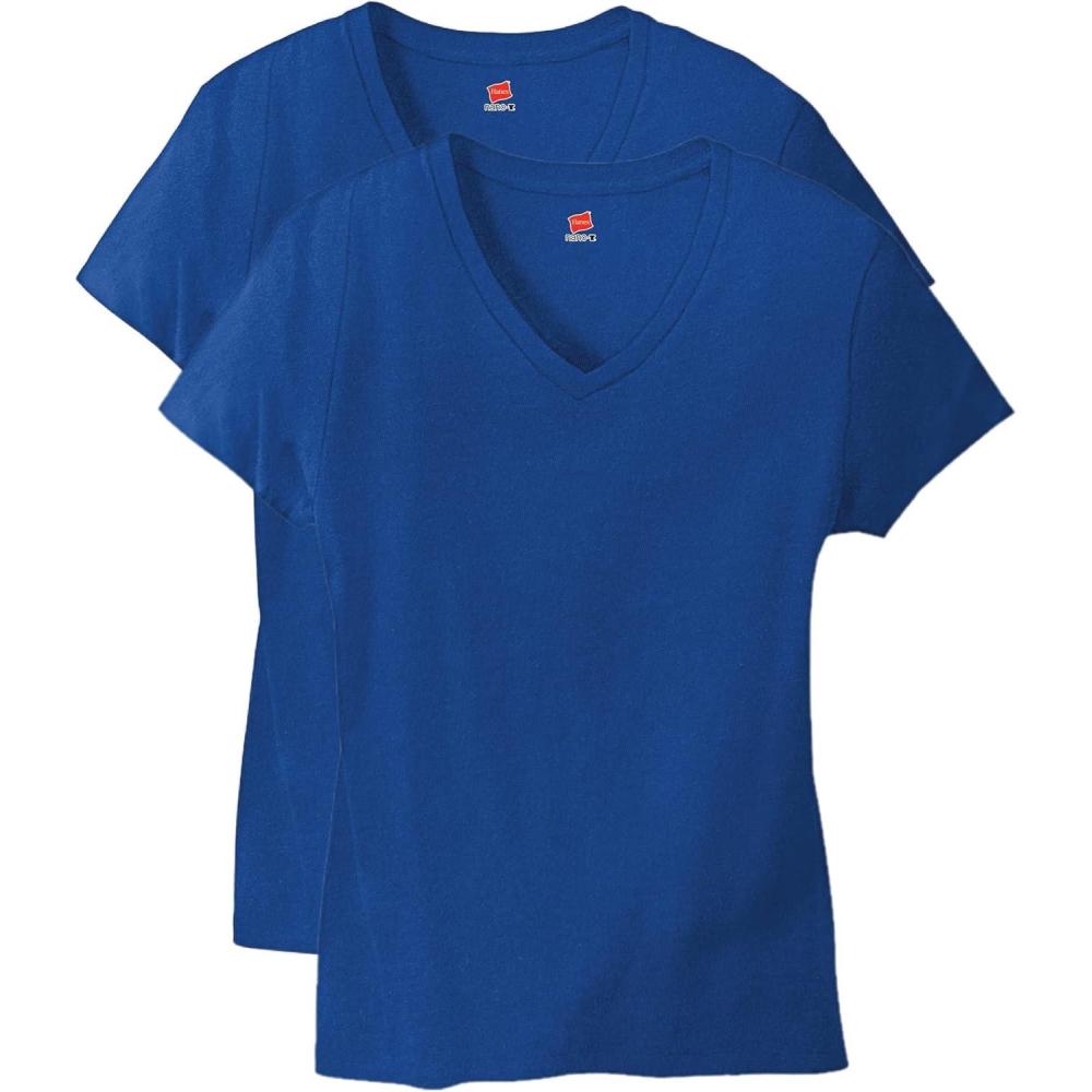 imageHanes Womens Nano Premium Cotton VNeck TShirt PackDeep Royal 2 Pack