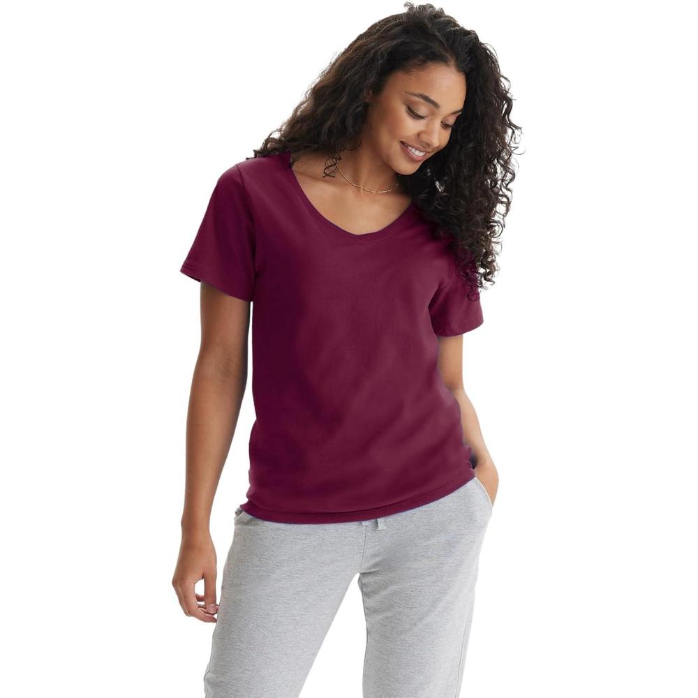 imageHanes Womens Nano Premium Cotton VNeck TShirt PackMaroon 1 Pack