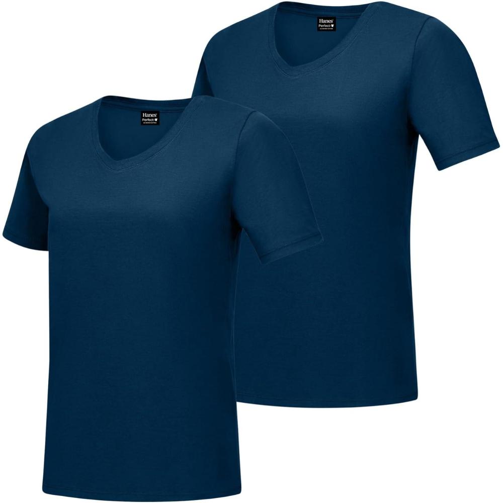 imageHanes Womens Nano Premium Cotton VNeck TShirt PackNavy 2 Pack