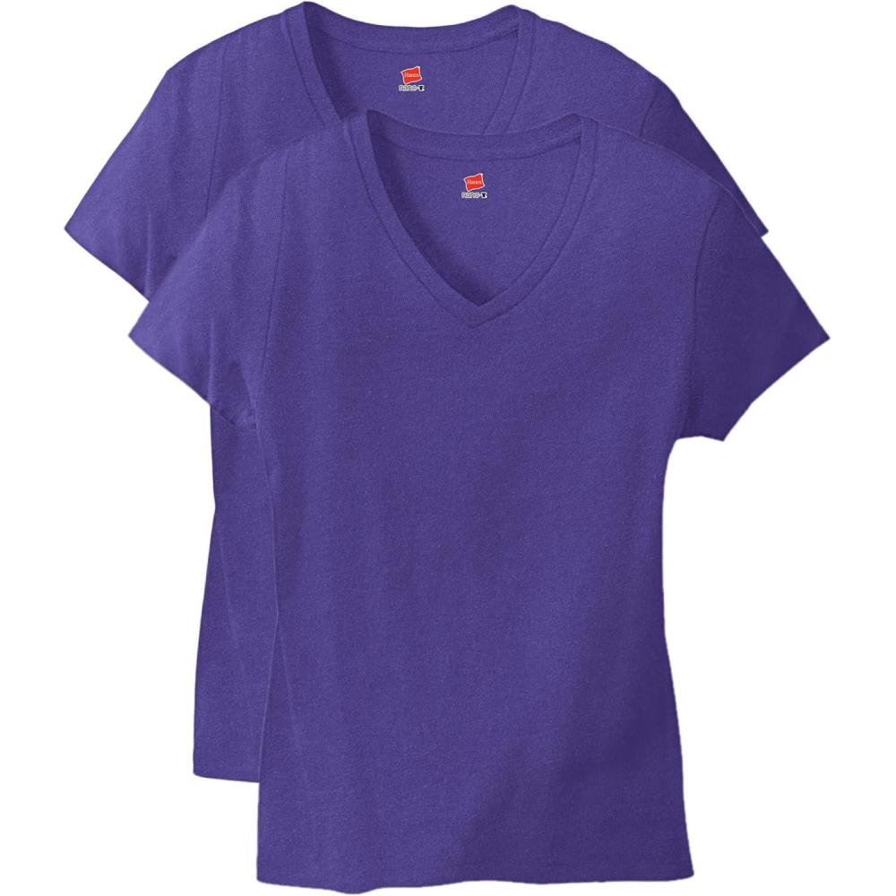imageHanes Womens Nano Premium Cotton VNeck TShirt PackPurple 2 Pack
