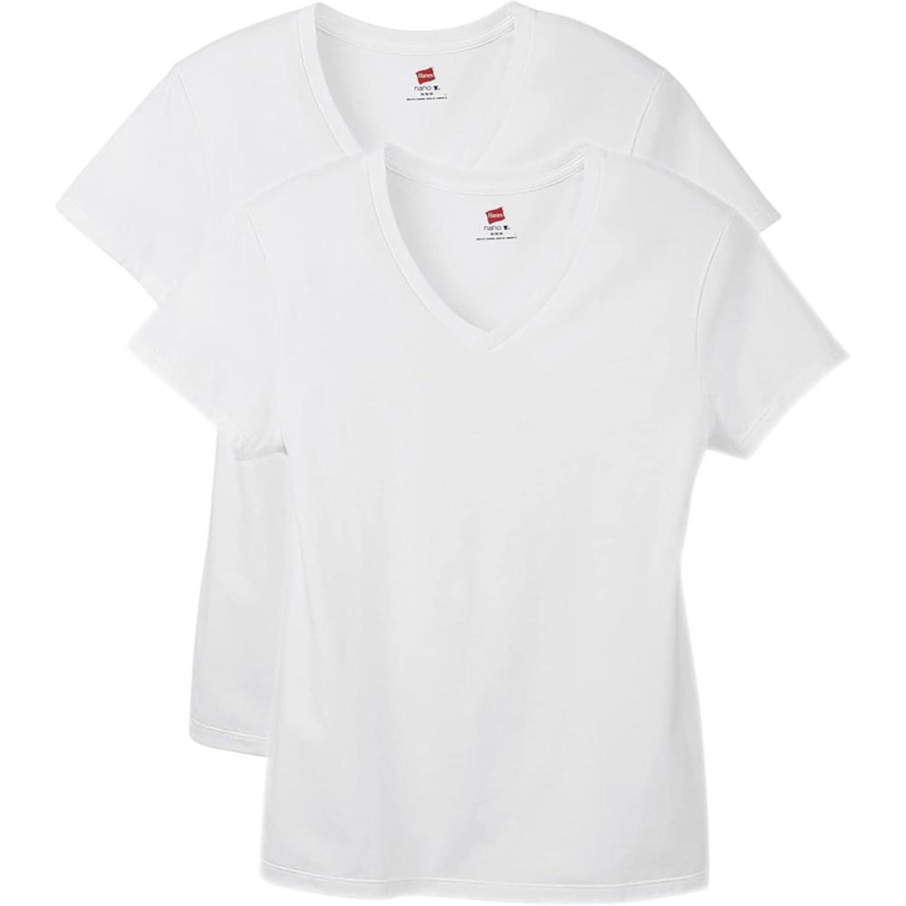 imageHanes Womens Nano Premium Cotton VNeck TShirt PackWhite  2 Pack