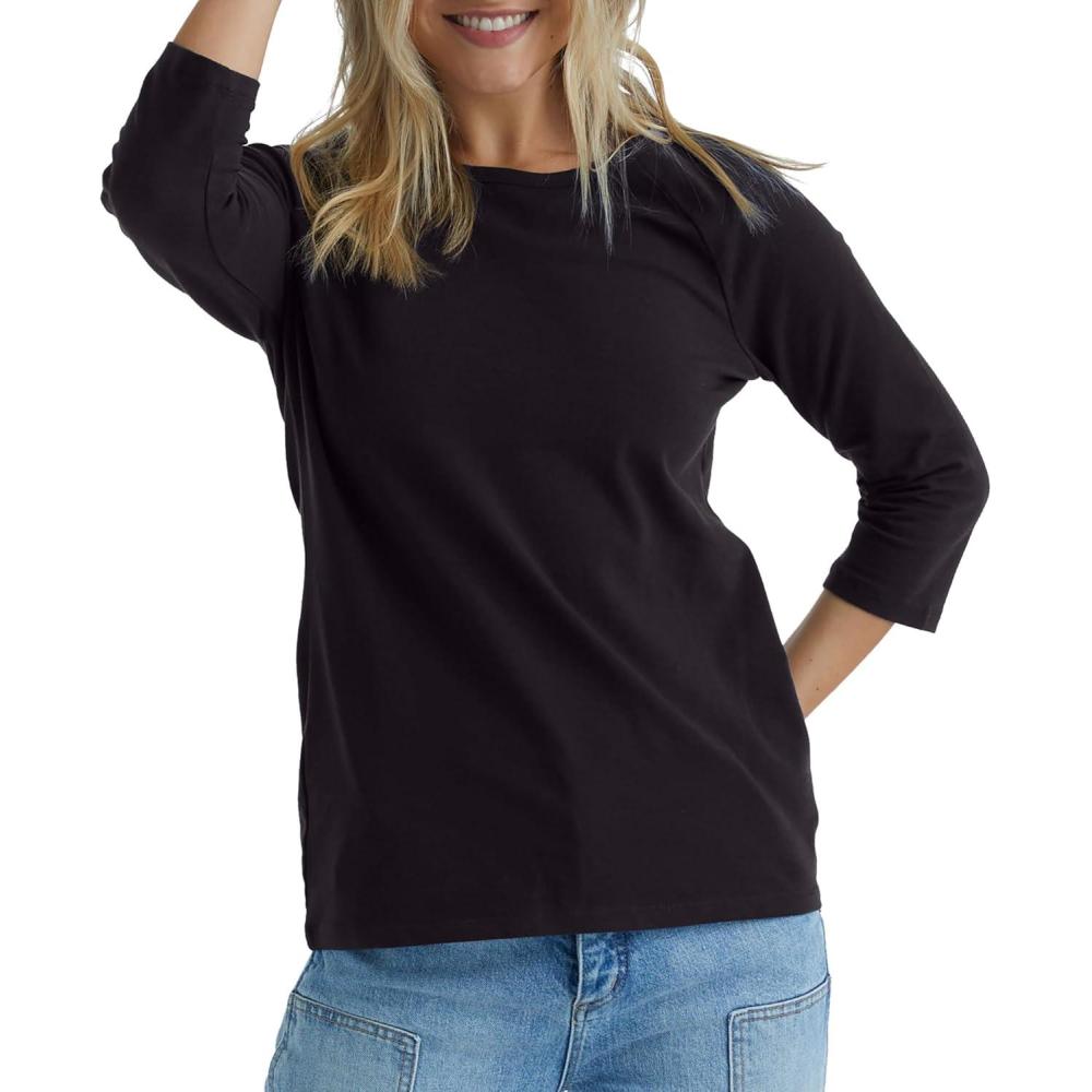 imageHanes Womens Raglan Sleeve Stretch Cotton Crewneck TeeBlack