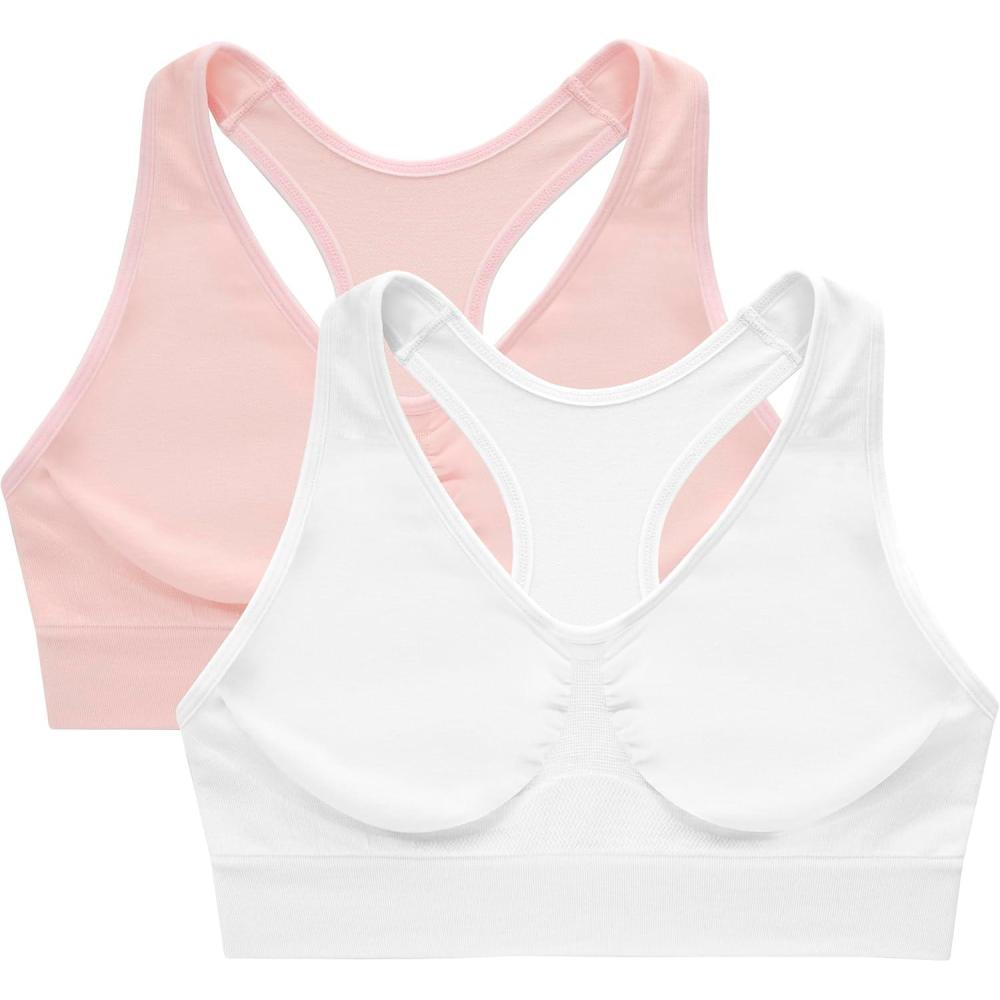 imageHanes Womens Seamless Racerback Bra Pullover FullCoverage Bralette 2PackWhite Light Buff