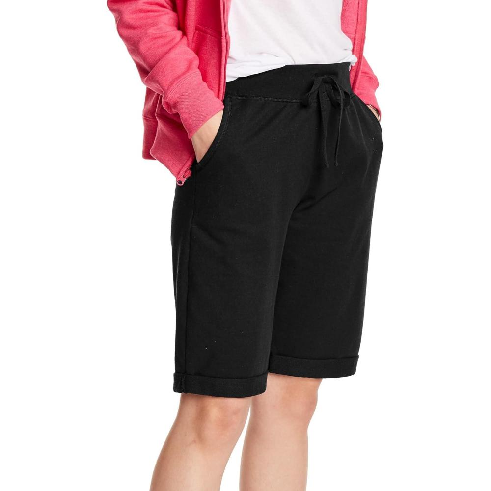imageHanes Womens Shorts French Terry Bermuda Pocket Shorts Jersey Knit Fleece Shorts Womens Bermuda Shorts 11quotBlack