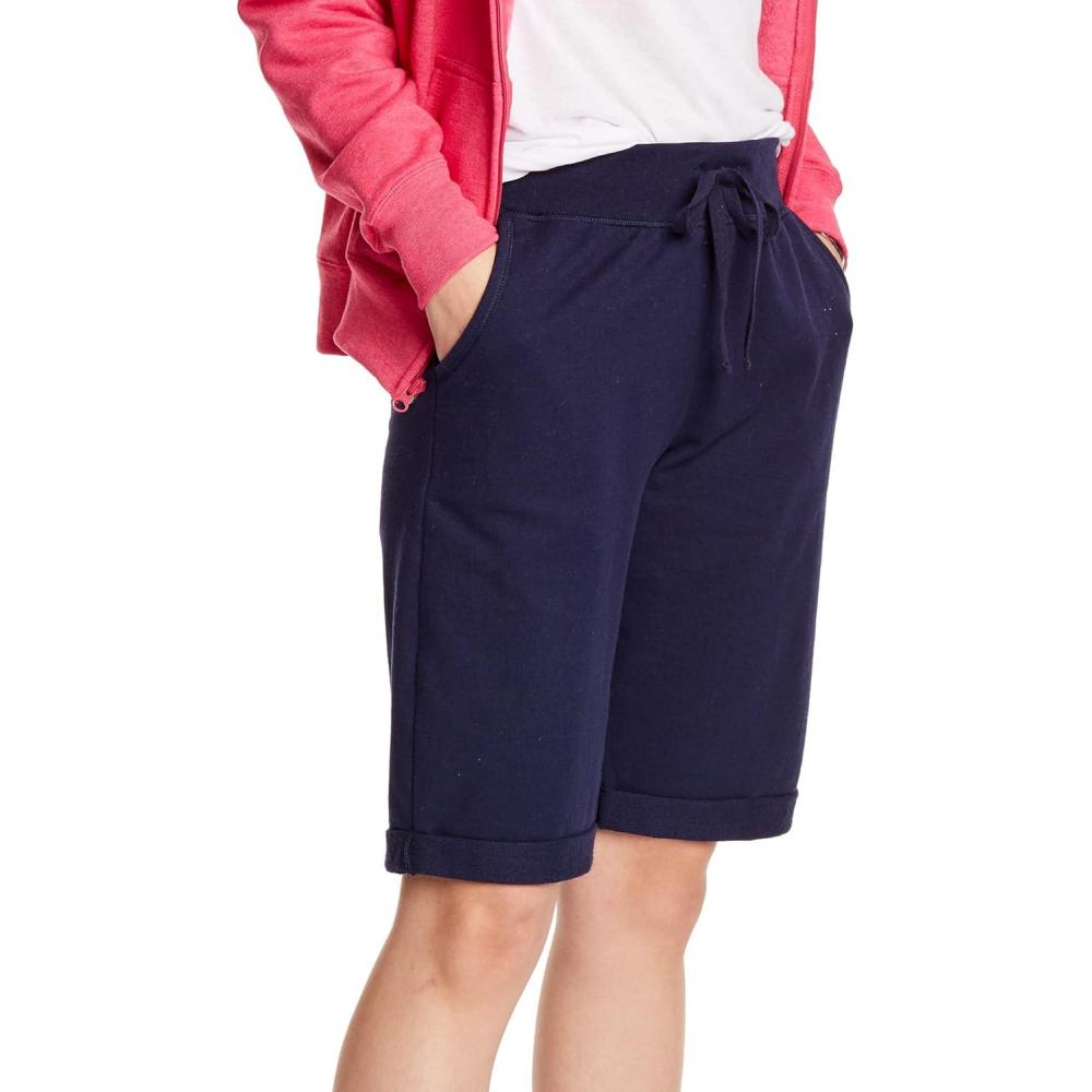 imageHanes Womens Shorts French Terry Bermuda Pocket Shorts Jersey Knit Fleece Shorts Womens Bermuda Shorts 11quotNavy