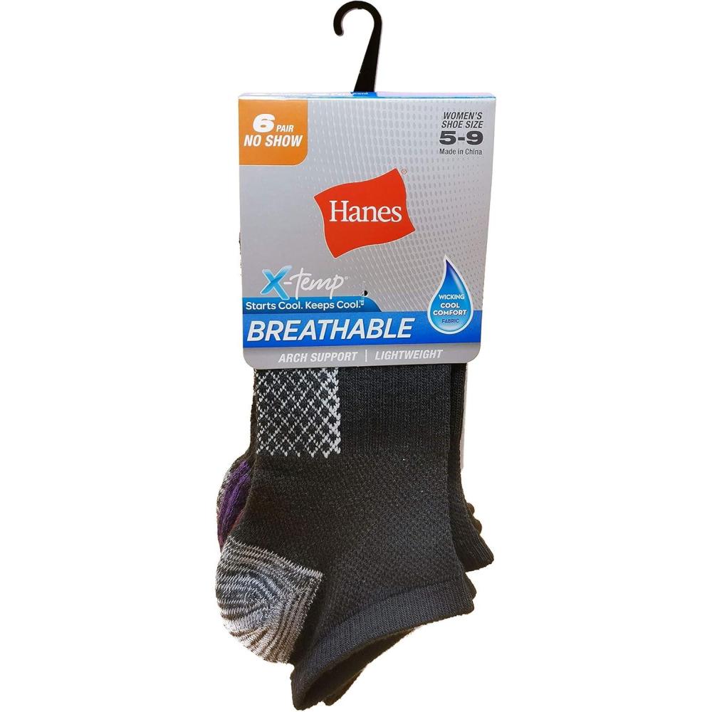 imageHanes Womens Socks Lightweight Breathable Socks No Show and Super No Show 6PackBlackGrey
