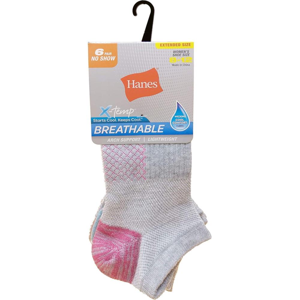 imageHanes Womens Socks Lightweight Breathable Socks No Show and Super No Show 6PackPink Grey