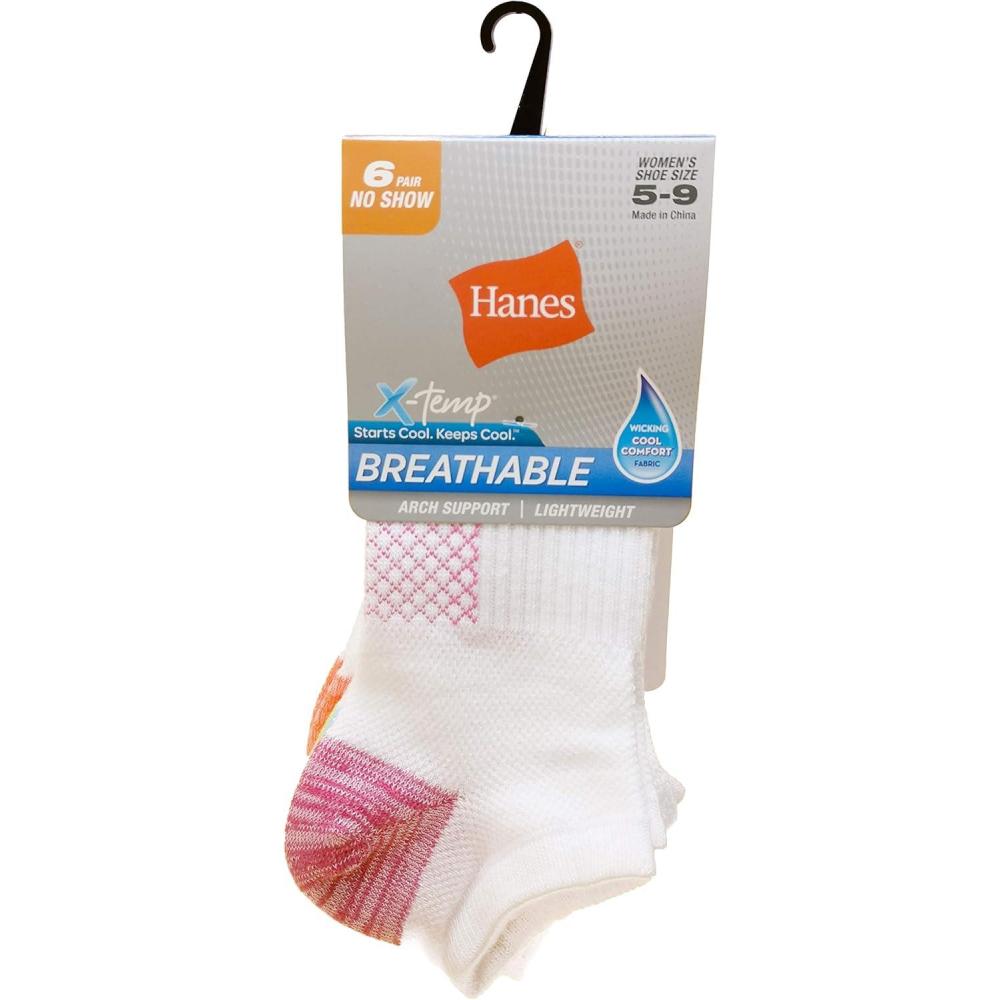 imageHanes Womens Socks Lightweight Breathable Socks No Show and Super No Show 6PackWhiteMulticolor