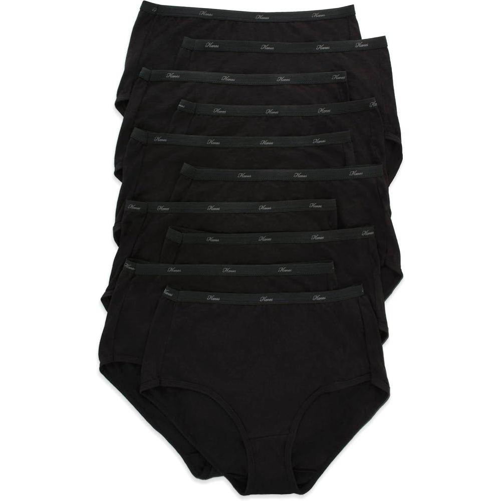 imageHanes Womens Underwear Brief Pack 10Pack FullCoverage Brief Panties MoistureWicking Underwear for WomenAll Black