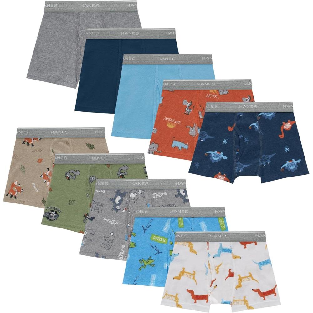 imageHanes boys Hanes Boys and Toddler Underwear Comfort Flex Wb Boxer Briefs 10packDays of the Week Blue Tan Green