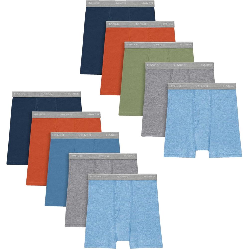 imageHanes boys Hanes Boys and Toddler Underwear Comfort Flex Wb Boxer Briefs 10packTanBlueGreenGrey