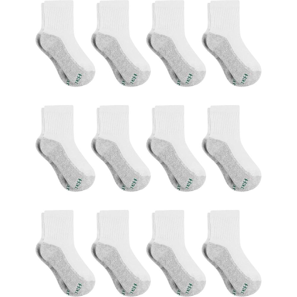 imageHanes boys Socks Double Tough Cushioned Ankle and No Show 12pair PacksAnkle WhiteGrey Bottom 12 Pack