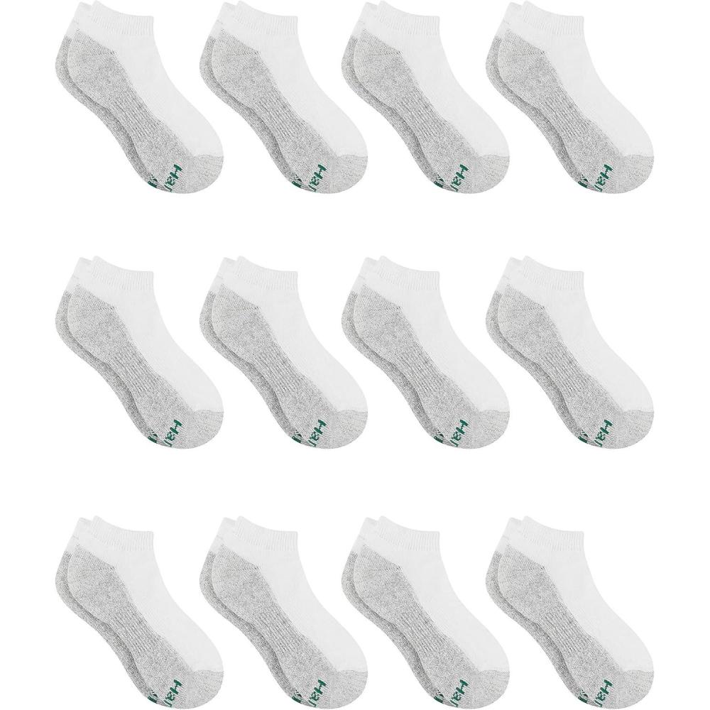 imageHanes boys Socks Double Tough Cushioned Ankle and No Show 12pair PacksNo Show WhiteGrey Bottom 12 Pack