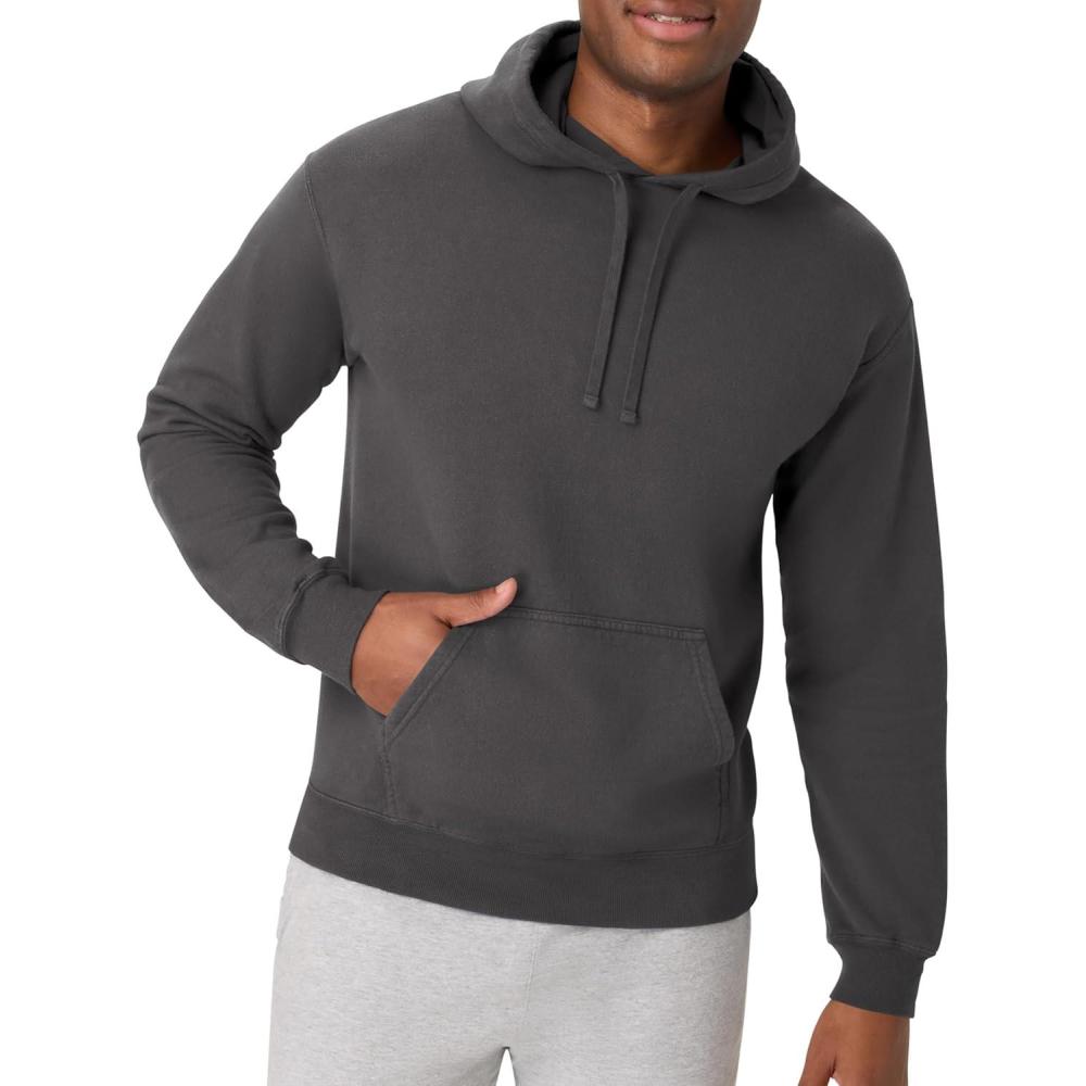 imageHanes mens Originals Fleece Hoodie Garment Dyed Hooded Sweatshirt Unisex Fleece PulloverNew Railroad Gray